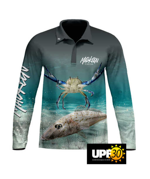 Blue Manna Crab Long Sleeve Polo Shirt — Spot On Fishing Tackle
